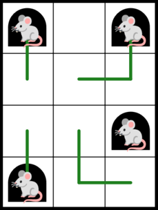 Path not connected to a mouse, and mouse not connected to a path.